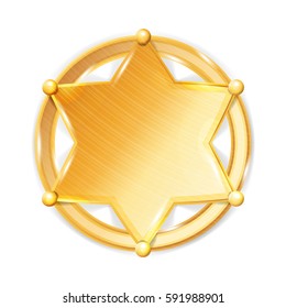 Sheriff Badge Star Vector. Police Golden Hexagonal Star Icon.