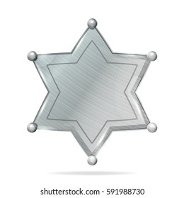Sheriff Badge Star Vector. Realistic Blank Of Metal Sheriff Badge Star. 