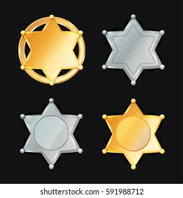 Sheriff Badge Star Vector Set. Different Types. Classic Symbol. Municipal City Law Enforcement Department. Isolated On Black Background. 