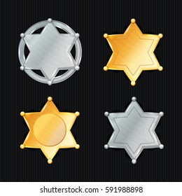Sheriff Badge Star Vector Set. Different Types. Classic Symbol. Municipal City Law Enforcement Department. Isolated On Black Background. 