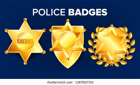 Sheriff Badge Vector. Golden Star. Officer Icon. Detective Insignia. Sevurity Emblem. Western Style. Retro Object. 3D Realistic Illustration