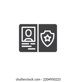 Sheriff Badge Vector Icon. Filled Flat Sign For Mobile Concept And Web Design. Police Identity Card Glyph Icon. Symbol, Logo Illustration. Vector Graphics