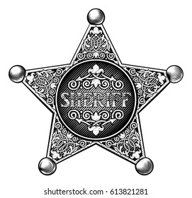 Sheriff badge in a vintage etched engraved style