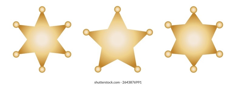 Crachá do xerife. Ícone do xerife definido. Ícone do emblema do policial e xerife