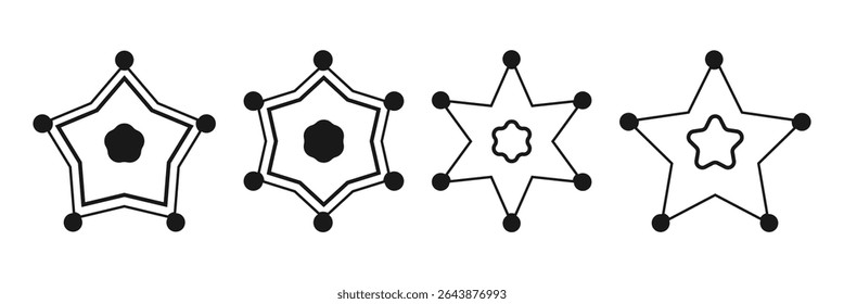 Crachá do xerife. Ícone do xerife definido. Ícone do emblema do policial e xerife