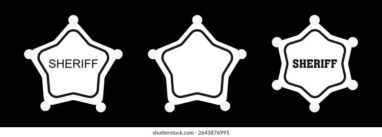 Crachá do xerife. Ícone do xerife definido. Ícone do emblema do policial e xerife