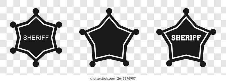 Crachá do xerife. Ícone do xerife definido. Ícone do emblema do policial e xerife
