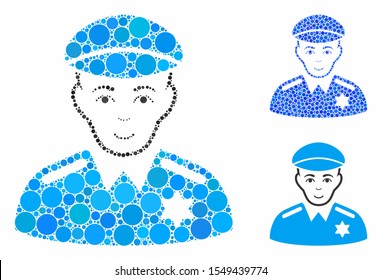 Sheriff composition of circle elements in various sizes and color tints, based on sheriff icon. Vector circle elements are grouped into blue composition.