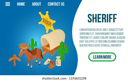 Sheriff concept banner. Isometric banner of sheriff vector concept for web, giftcard and postcard