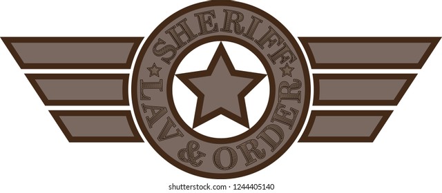 Sheriff emblem. Star with text and wings