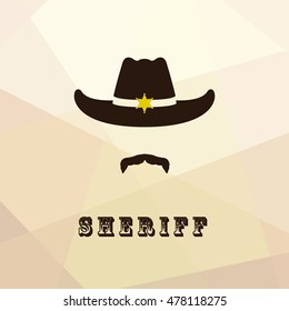 Sheriff face icon isolated on multicolor background. Retro hat with star and mustache. Vector illustration.