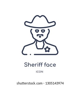 sheriff face icon from people outline collection. Thin line sheriff face icon isolated on white background.