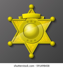 Sheriff gold star. Vector policeman emblem. Police badge. Cop token