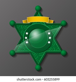 Sheriff green star. Vector policeman emblem. Police badge. Cop token