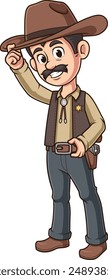 Sheriff greeting with his cowboy hat vector illustration