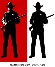 Sheriff gun reloads. Full length. Black silhouette.