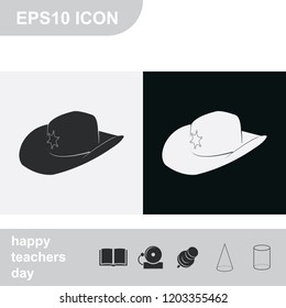 Sheriff hat flat black and white vector icon.