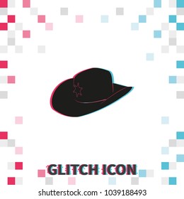 Sheriff hat  glitch effect vector icon.