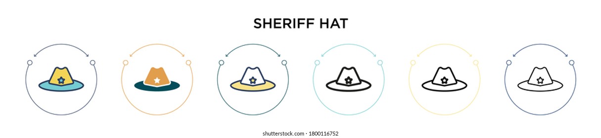 Sheriff hat icon in filled, thin line, outline and stroke style. Vector illustration of two colored and black sheriff hat vector icons designs can be used for mobile, ui, web