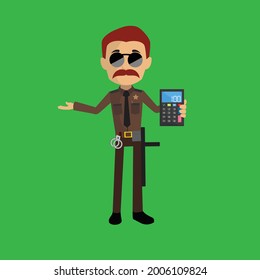 Sheriff Holding Calculator Flat Vector Cartoon Illustration