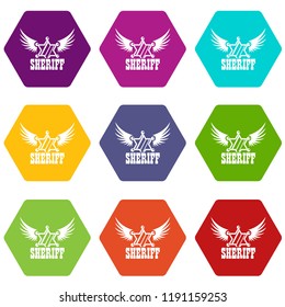 Sheriff icons 9 set coloful isolated on white for web