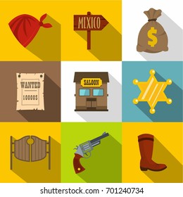 Sheriff icons set. Flat set of 9 sheriff vector icons for web with long shadow