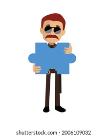 Sheriff with Jigsaw puzzle Piece Flat Vector Cartoon Illustration