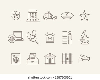 Sheriff line icon set. Star, department, cap, badge. Justice concept. Can be used for topics like crime, investigation, court