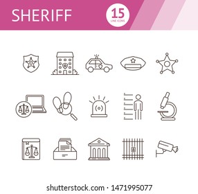 Sheriff line icon set. Star, department, cap, badge. Justice concept. Can be used for topics like crime, investigation, court