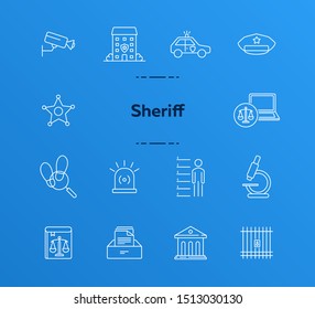 Sheriff line icon set. Star, department, cap, badge. Justice concept. Can be used for topics like crime, investigation, court