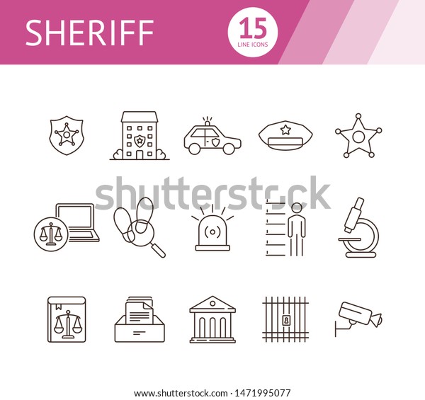 Sheriff line icon set. Star, department, cap,\
badge. Justice concept. Can be used for topics like crime,\
investigation, court