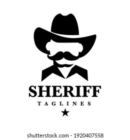 Sheriff Logo Man with Cowboy Hat and Mustache Symbol