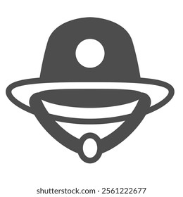 Sheriff man hat solid icon, law and order headwear concept. Vector graphics. Hat with emblem and tie sign on white background, glyph style icon for mobile or web design