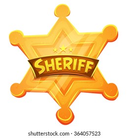 Sheriff Marshal Star Gold Medal Icon/
Illustration of a cartoon funny golden sheriff medal, symbol for western police and law, authority, security and justice