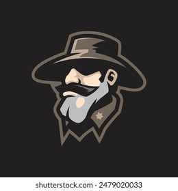 Sheriff Maskottchen-Logo-Design-Vektorgrafik mit modernem Illustrationskonzept-Stil für Abzeichen, Emblem und T-Shirt-Druck. In: Head Sheriff Illustration.