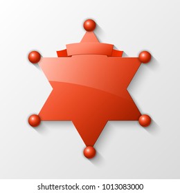 Sheriff metal gold star. Vector policeman emblem. Police badge. Cop token. Sheriff steel badge, Six-pointed star, Policeman token