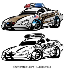 Sheriff Muscle Car Cartoon Vector Illustration