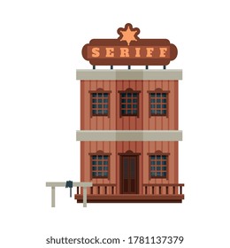 Sheriff Office Architectural Construction, Wild West Wooden Building, Western Town Design Element Vector Illustration