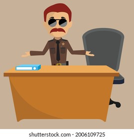 Sheriff in Office Flat Vector Cartoon Illustration