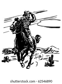 Sheriff On Horse - Ilustración Retro Clipart