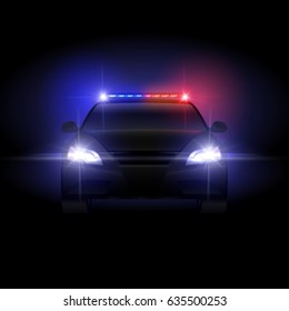 Sheriff Police Car At Night With Flashing Light Vector Illustration