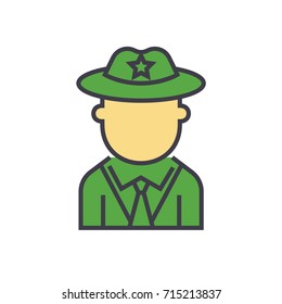 Sheriff, policeman flat line illustration, concept vector isolated icon 
