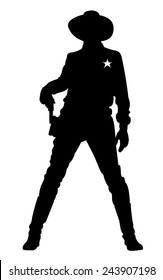 The Sheriff pulls out a gun. Silhouette poses in full growth.