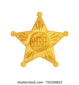Sheriff s icon shape of five-pointed star in cartoon flat design. Policeman emblem.