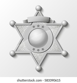 Sheriff Silver Star. Vector Policeman Emblem. Police Badge. Cop Token