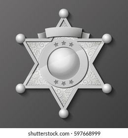 Sheriff silver star. Vector policeman emblem. Police badge. Cop token