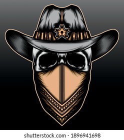 Sheriff skull with bandana. Premium vector