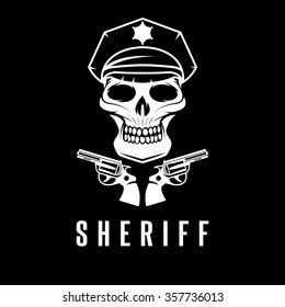 sheriff skull in cap and guns vector design template
