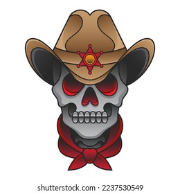 sheriff skull tattoo, vector EPS 10