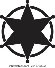 Ícone plano do selo de estrela do xerife. Símbolo da Polícia de Segurança isolado em fundo transparente. Retro vintage xerife estrela ilustração vetor.